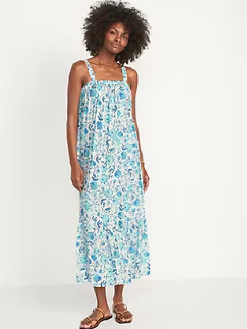 Old Navy Sleeveless Tie-Back Cutout Swing Blue Elasticated Poise Dress Boho XL